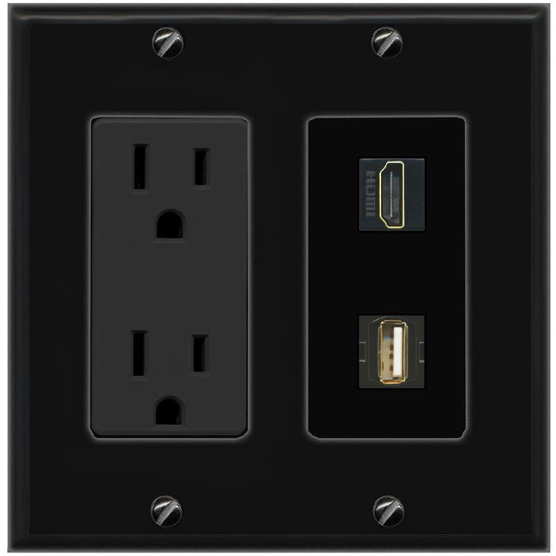 1 HDMI 1 USB2 Wall Plate [Black]