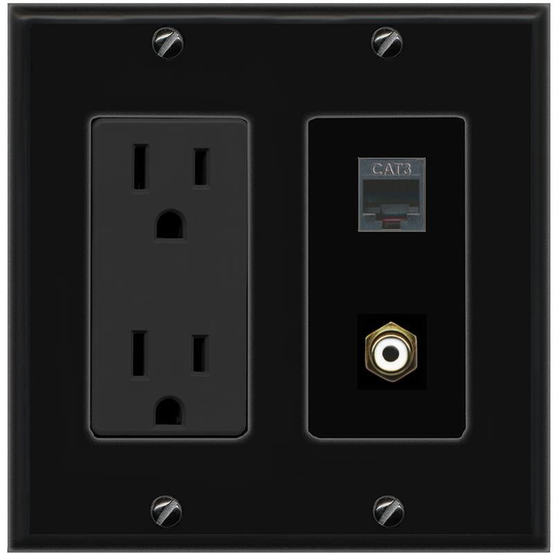 1 PHONE 1 RCA Wall Plate [Black]