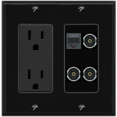 RiteAV PHONE 3 TOSLINK Wall Plate with 15A Power Outlet [Black]