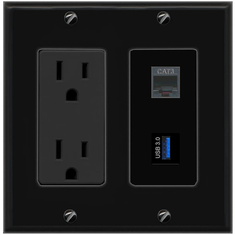 1 PHONE 1 USB-3 Wall Plate [Black]