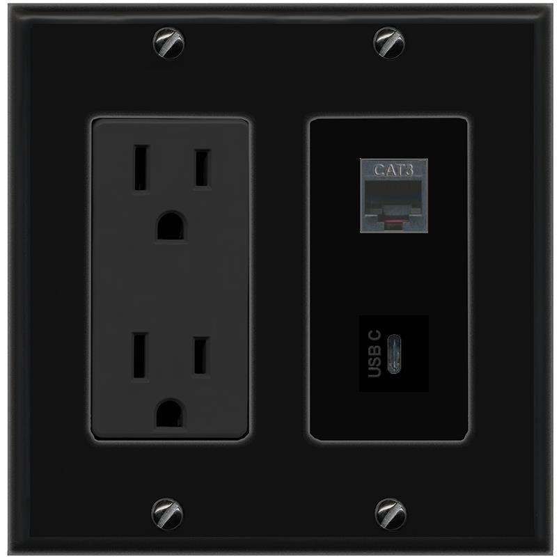 1 PHONE 1 USBC Wall Plate [Black]