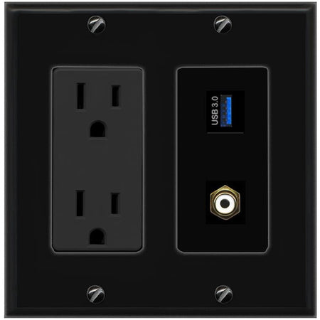 1 RCA 1 USB-3 Wall Plate [Black]