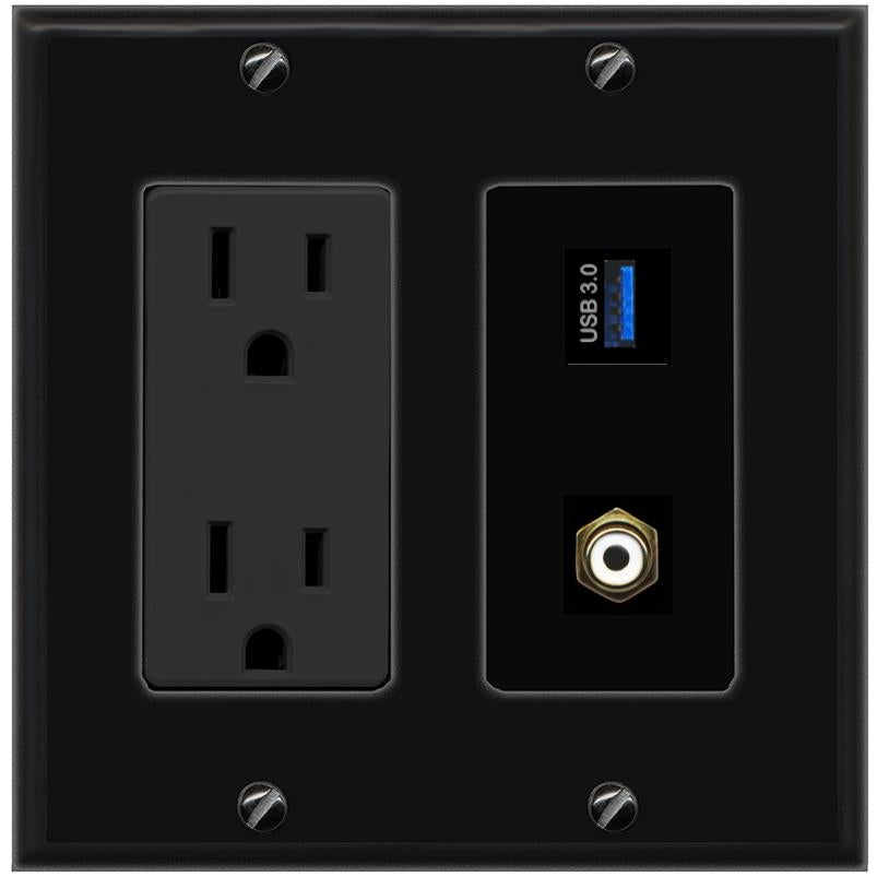 1 RCA 1 USB-3 Wall Plate [Black]