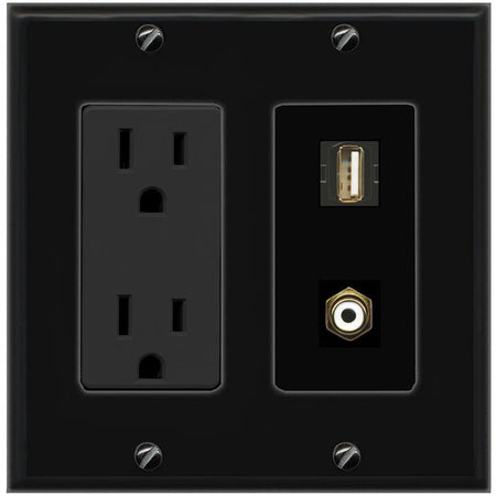 1 RCA 1 USB2 Wall Plate [Black]