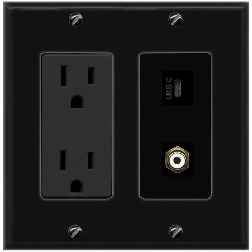 1 RCA 1 USBC Wall Plate [Black]