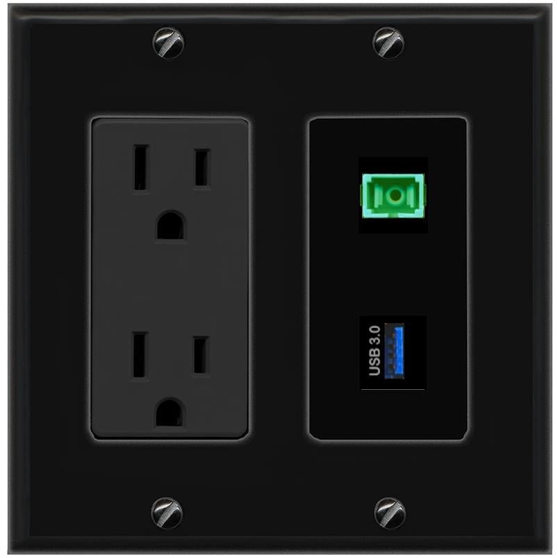 1 SC-APC-Simplex 1 USB-3 Wall Plate [Black]