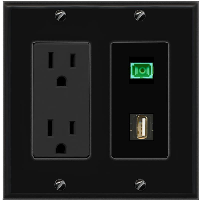 1 SC-APC-Simplex 1 USB2 Wall Plate [Black]