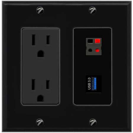 1 SPEAKER 1 USB-3 Wall Plate [Black]