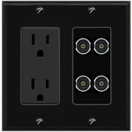 RiteAV 4 TOSLINK Wall Plate with 15A Power Outlet [Black]