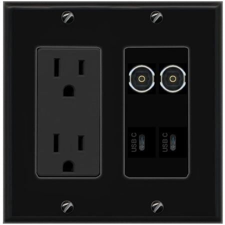 RiteAV 2 TOSLINK 2 USBC Wall Plate with 15A Power Outlet [Black]