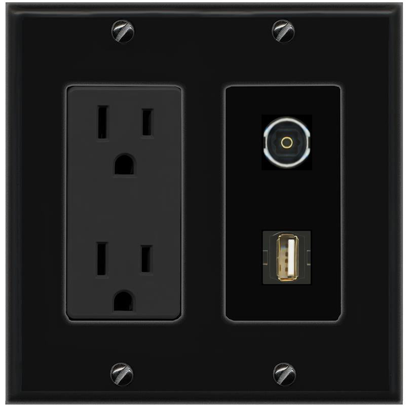 1 TOSLINK 1 USB2 Wall Plate [Black]