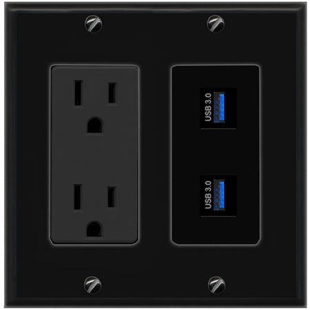2 USB-3 Wall Plate [Black]