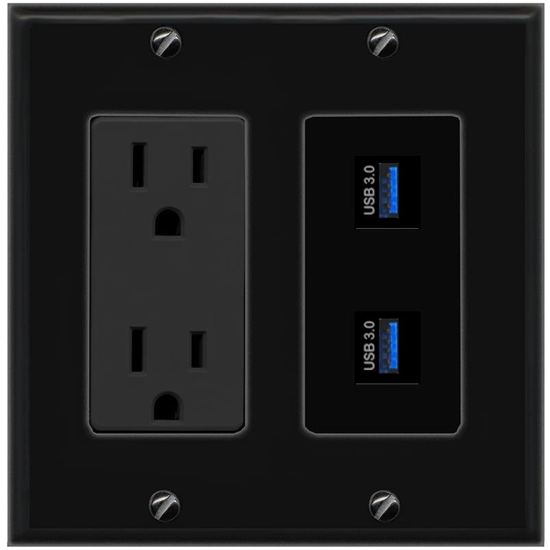 2 USB-3 Wall Plate [Black]