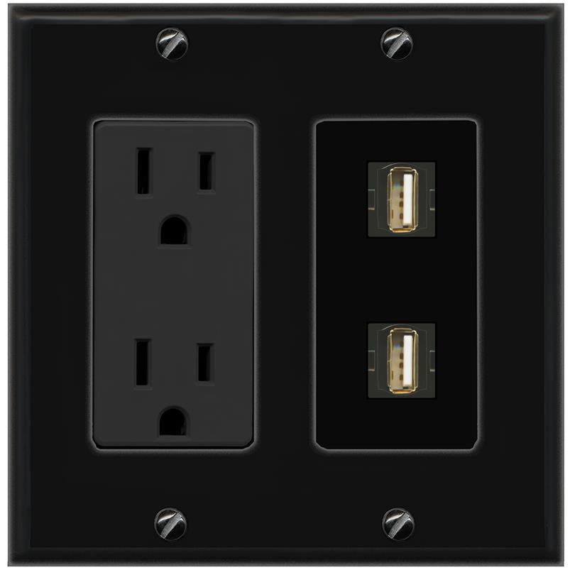 2 USB2 Wall Plate [Black]