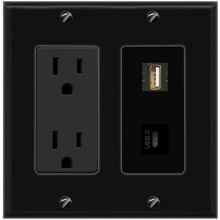 1 USB2 1 USBC Wall Plate [Black]