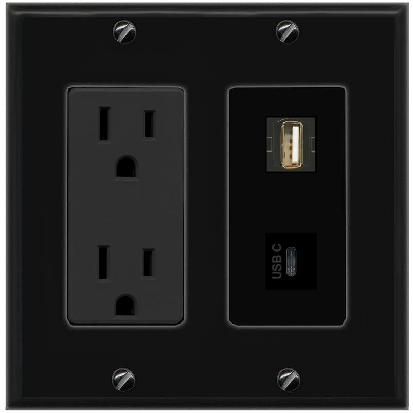 1 USB2 1 USBC Wall Plate [Black]