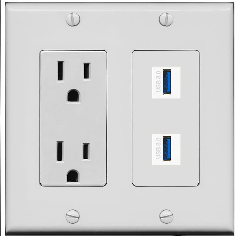 2 USB-3 Wall Plate [Gray]