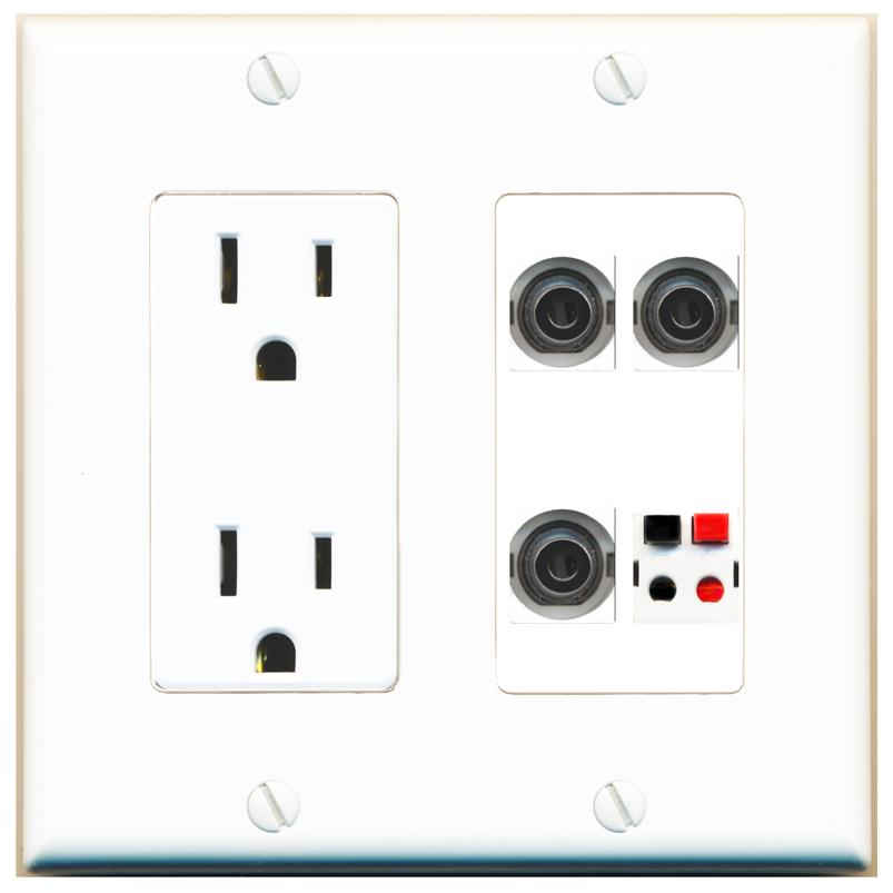 RiteAV 3 3.5mm SPEAKER Wall Plate with 15A Power Outlet [White]