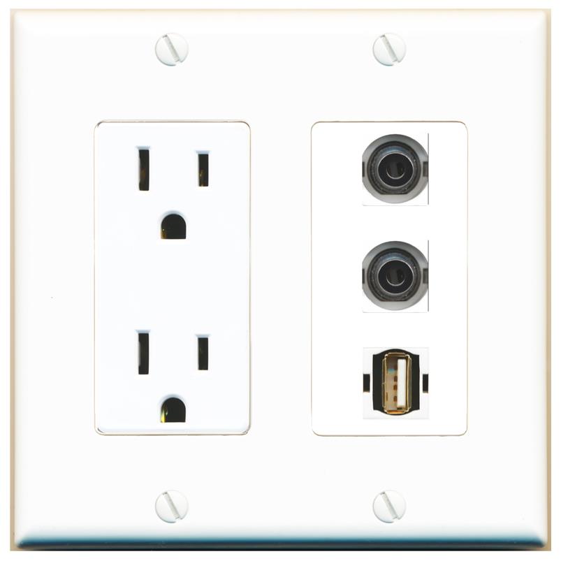 2 3.5mm 1 USB2 Wall Plate [White]