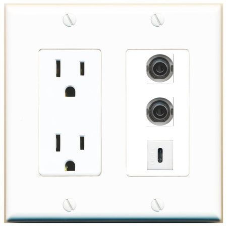 2 3.5mm 1 USBC Wall Plate [White]