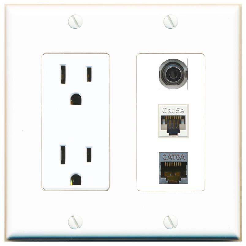 1 3.5mm 1 CAT5E 1 CAT6A Wall Plate [White]