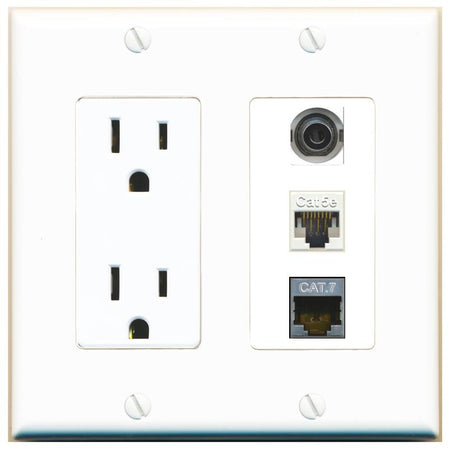 1 3.5mm 1 CAT5E 1 CAT7 Wall Plate [White]