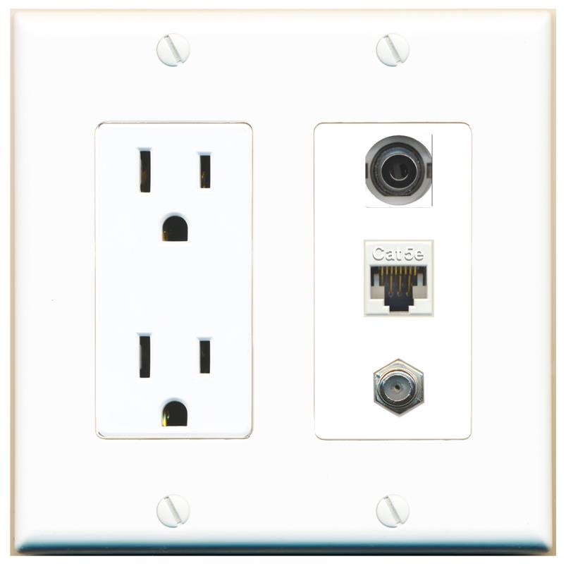 1 3.5mm 1 CAT5E 1 COAX Wall Plate [White]