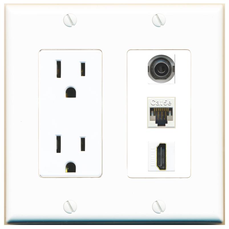 1 3.5mm 1 CAT5E 1 HDMI Wall Plate [White]