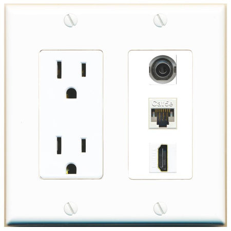 1 3.5mm 1 CAT5E 1 HDMI Wall Plate [White]