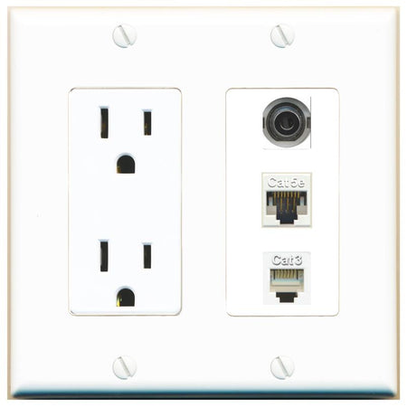 1 3.5mm 1 CAT5E 1 PHONE Wall Plate [White]