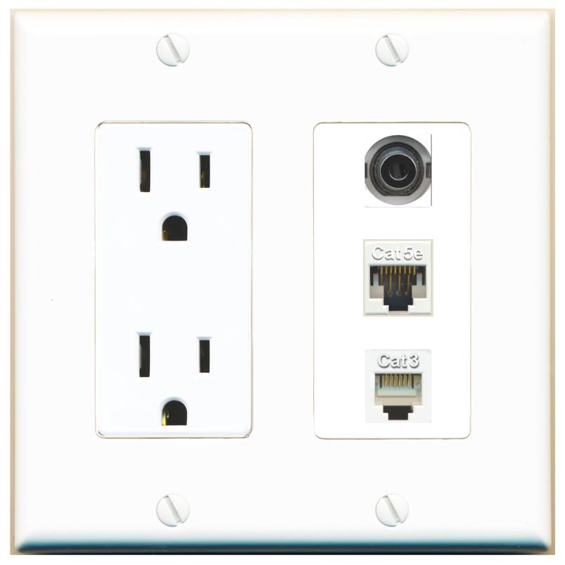 1 3.5mm 1 CAT5E 1 PHONE Wall Plate [White]