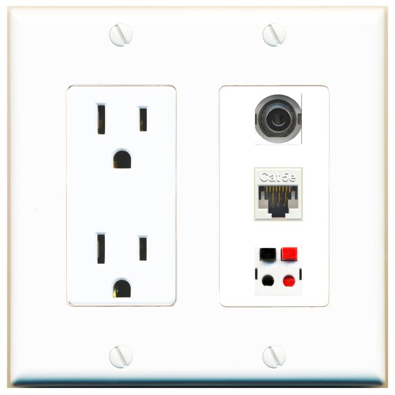1 3.5mm 1 CAT5E 1 SPEAKER Wall Plate [White]