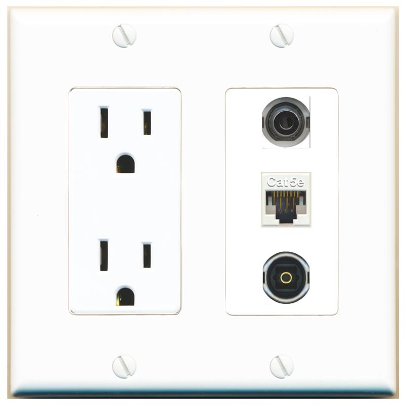 1 3.5mm 1 CAT5E 1 TOSLINK Wall Plate [White]