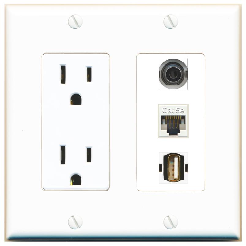 1 3.5mm 1 CAT5E 1 USB2 Wall Plate [White]