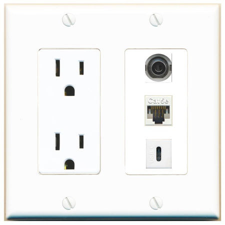 1 3.5mm 1 CAT5E 1 USBC Wall Plate [White]