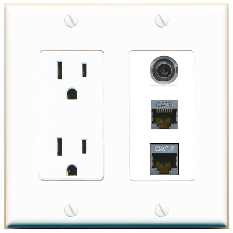 1 3.5mm 1 CAT6-SHIELDED 1 CAT7 Wall Plate [White]