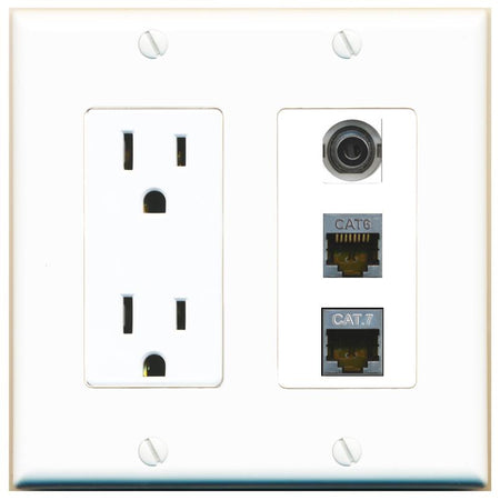 1 3.5mm 1 CAT6-SHIELDED 1 CAT7 Wall Plate [White]