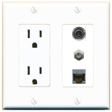 1 3.5mm 1 CAT6-SHIELDED 1 COAX Wall Plate [White]