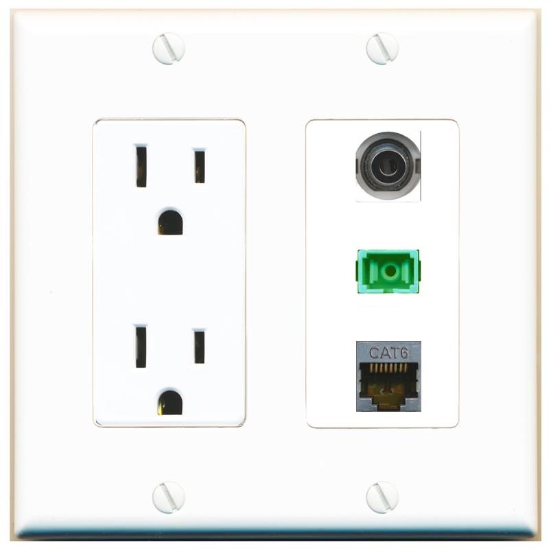 1 3.5mm 1 CAT6-SHIELDED 1 SC-APC-SX Wall Plate [White]