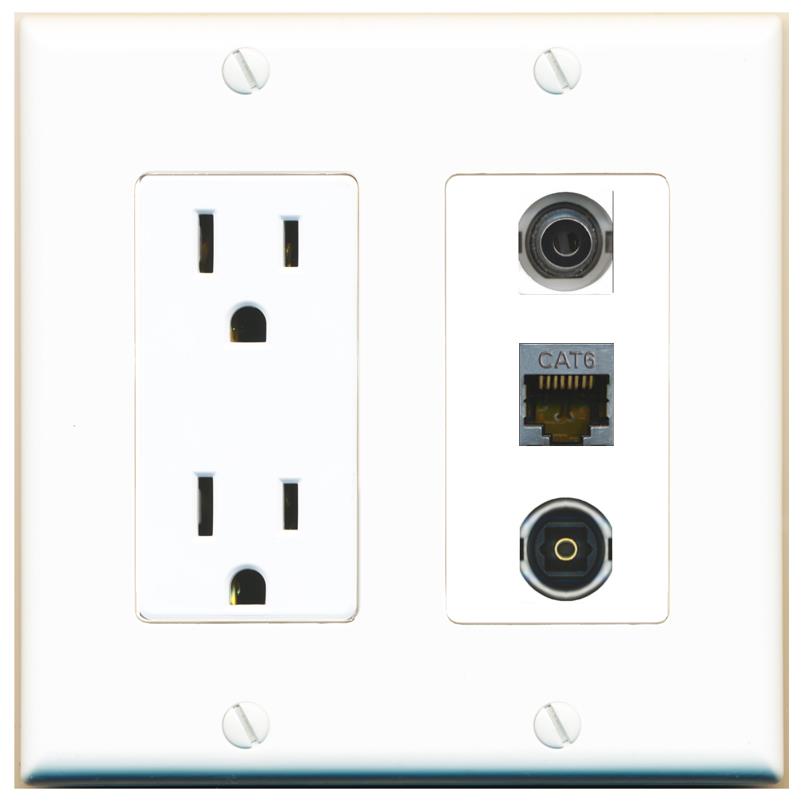 1 3.5mm 1 CAT6-SHIELDED 1 TOSLINK Wall Plate [White]