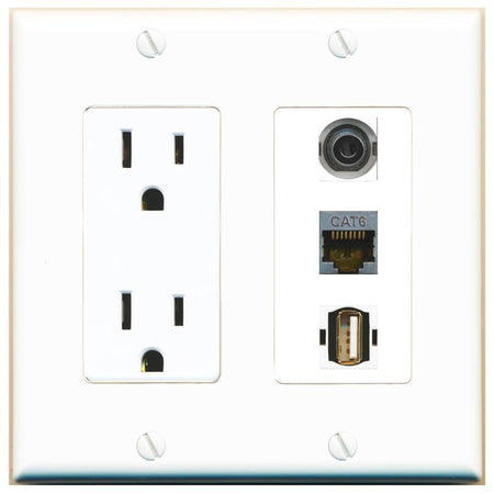 1 3.5mm 1 CAT6-SHIELDED 1 USB2 Wall Plate [White]