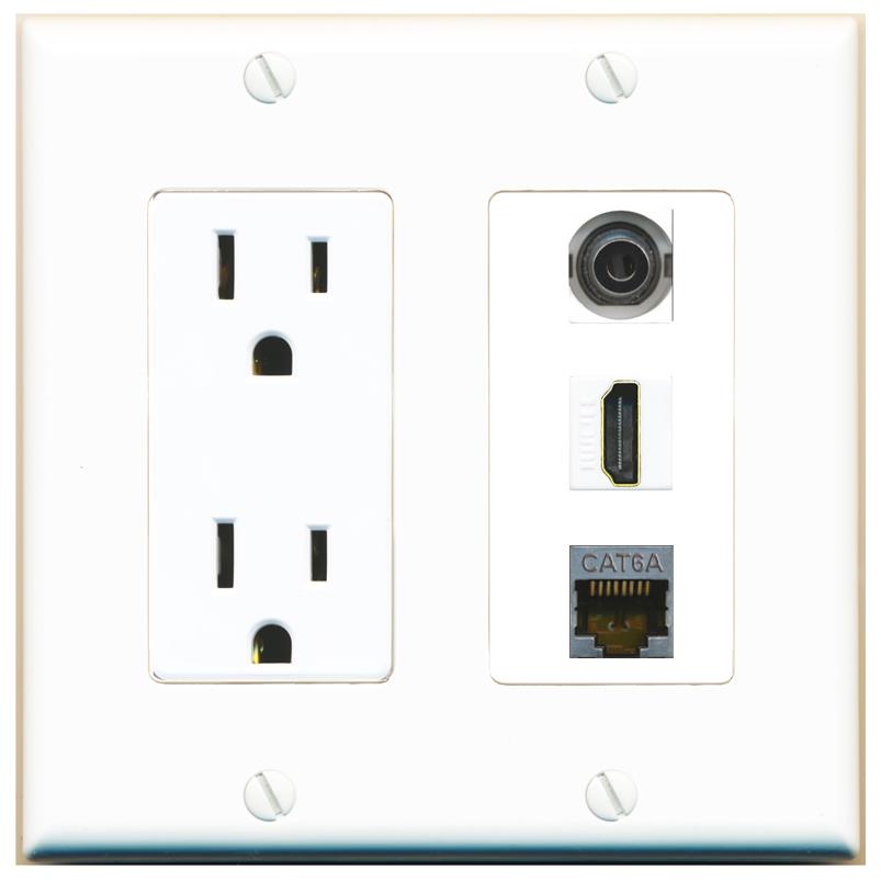 1 3.5mm 1 CAT6A 1 HDMI Wall Plate [White]