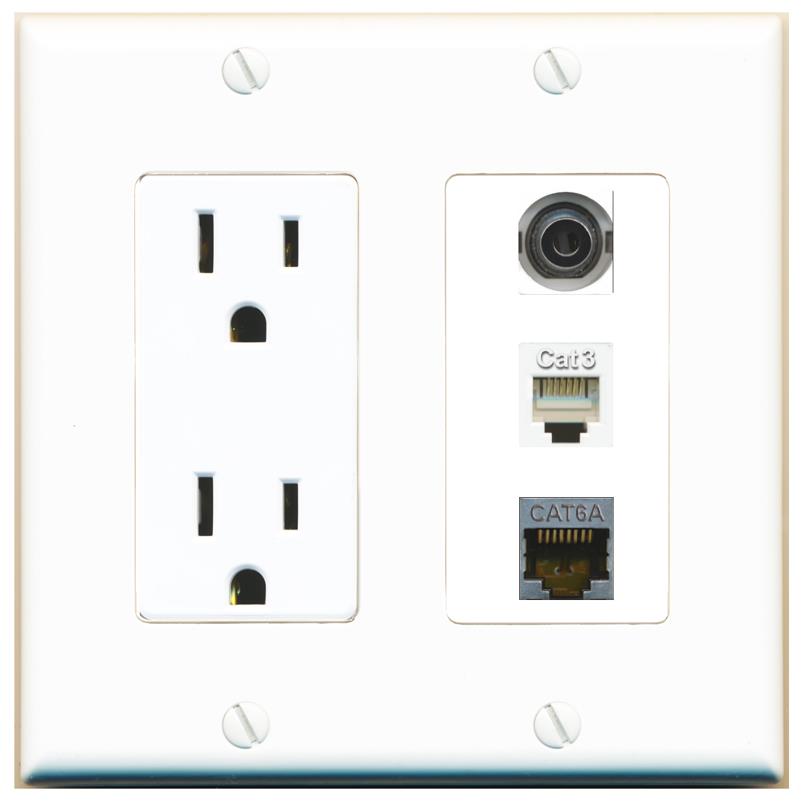 1 3.5mm 1 CAT6A 1 PHONE Wall Plate [White]