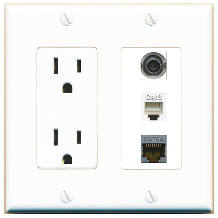 1 3.5mm 1 CAT6A 1 PHONE Wall Plate [White]