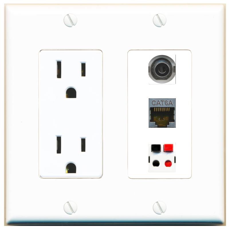 1 3.5mm 1 CAT6A 1 SPEAKER Wall Plate [White]