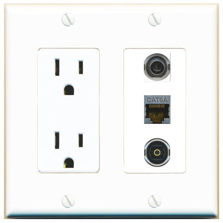 1 3.5mm 1 CAT6A 1 TOSLINK Wall Plate [White]