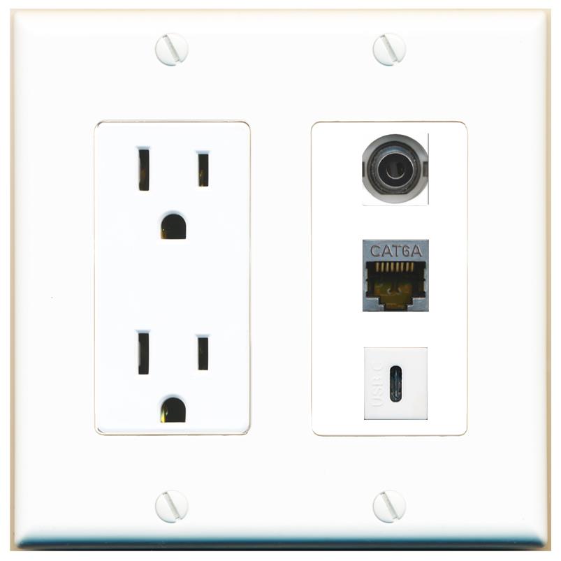 1 3.5mm 1 CAT6A 1 USBC Wall Plate [White]