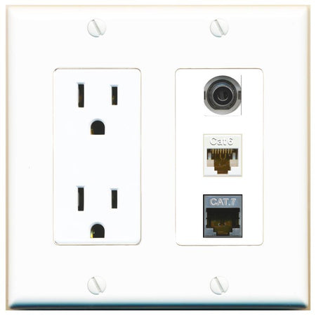 1 3.5mm 1 CAT6 1 CAT7 Wall Plate [White]
