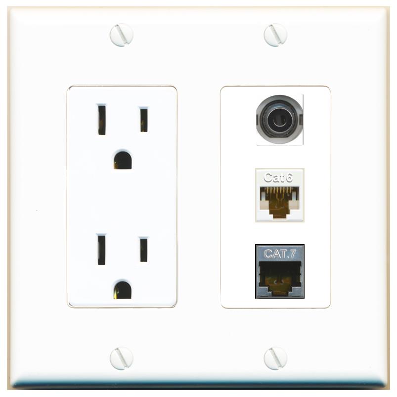 1 3.5mm 1 CAT6 1 CAT7 Wall Plate [White]