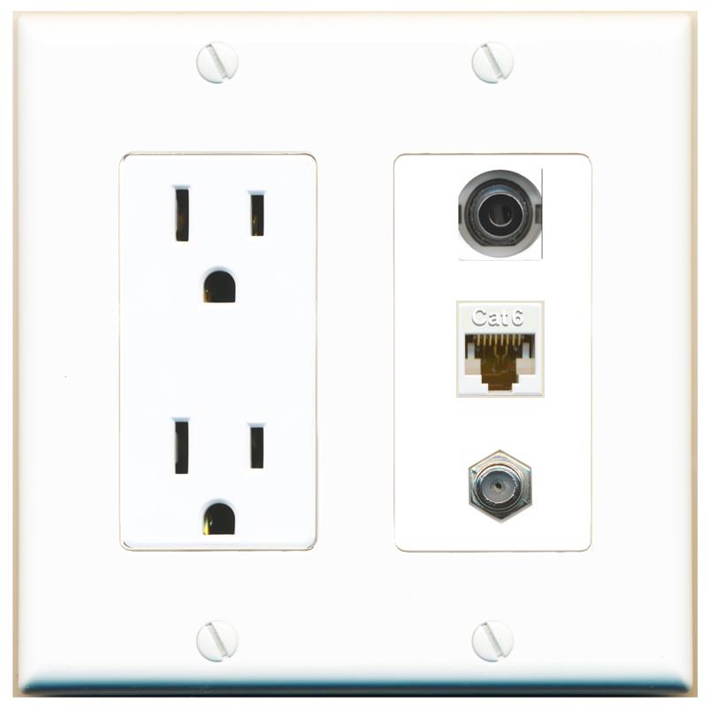 1 3.5mm 1 CAT6 1 COAX Wall Plate [White]